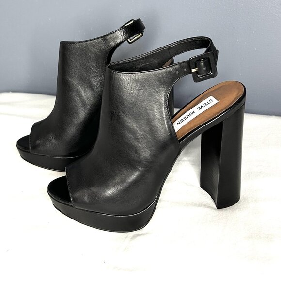 Steve Madden Shoes Womens 8 Kersten Platform Block Heel Peep Toe Slingback Leath - Picture 2 of 14